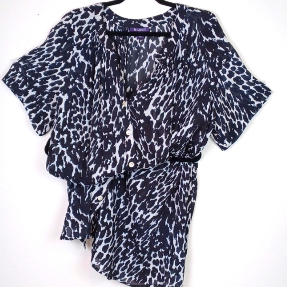 ROMAN'S  BLACK & TAN CHEETAH BUTTON DOWN SHIRT DRESS SZ 12